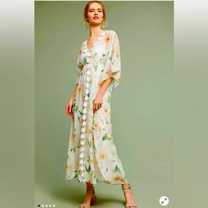 FARM Rio White Floral Maxi Dress with Peach & Green Print